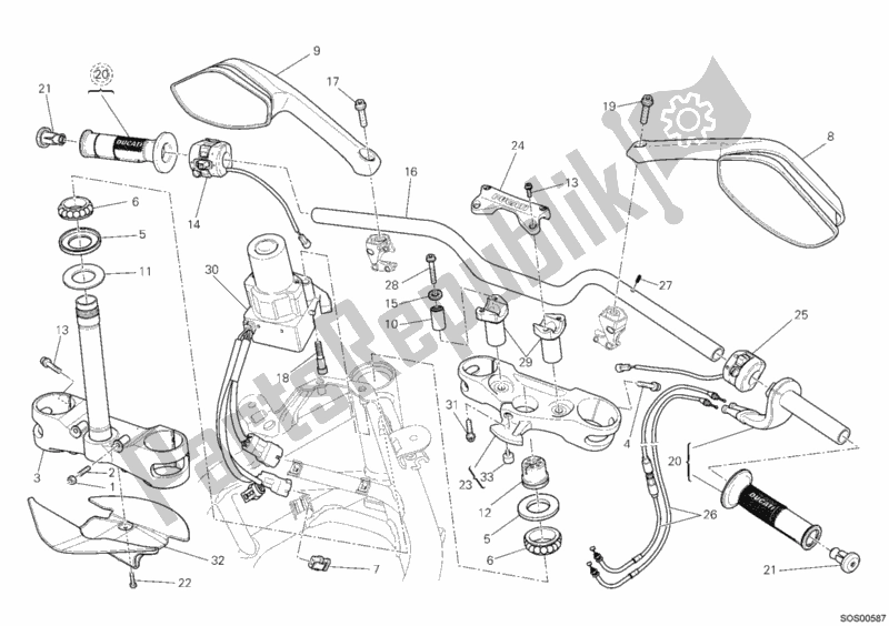 Tutte le parti per il Manubrio del Ducati Multistrada 1200 ABS USA 2012